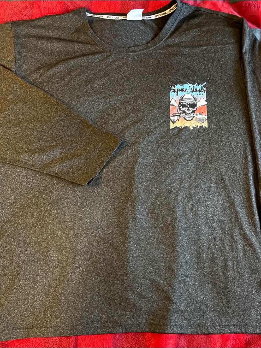 Cayman Islands Skull Graphic Long Sleeve Tee - Dark Gray